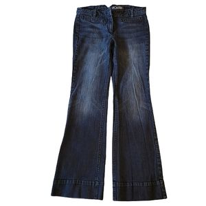 New york & company women's blue denim low-rise skinny flare leg jeans size 8